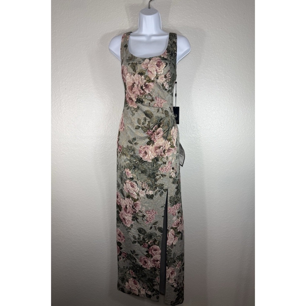Adrianna Papell Women's Floral Print Metallic Sheath Brocade Gown Size 6 Formal
